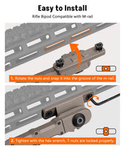 Load image into Gallery viewer, MidTen 7.5"-9" Rifle Bipod Compatible with M-Rail Attach Directly Adjustable Shooting Rest Lightweight Aluminum Bipods for Rifles for Hunting and Shooting Flat Dark Earth
