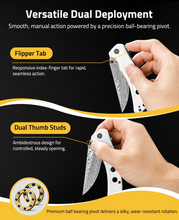 Load image into Gallery viewer, MidTen Damascus Pocket Knife – smooth, manual action powered by a precision ball-bearing pivot, white
