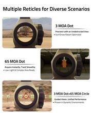 Load image into Gallery viewer, MidTen 65 MOA Circle Red Dot with multiple reticles for diverse scenarios in sand
