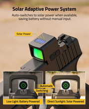 Load image into Gallery viewer, MidTen Multi Reticle Red Dot Sight with low light: battery powered direct sunlight: solar powered in green dot
