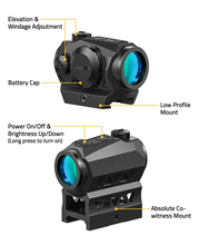 Load image into Gallery viewer, MidTen Dot Sight with battery cap low profile mount in green dot
