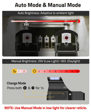 Load image into Gallery viewer, MidTen Auto Brightness Red Dot Sight with automode&amp;manual mode auto brightness: adaptive to ambient light
