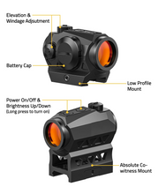 Load image into Gallery viewer, MidTen reflex sight with battery cap low profile mount in red dot
