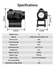 Load image into Gallery viewer, MidTen 1x20mm Red Dot with mount type for picatinny in black
