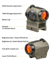 Load image into Gallery viewer, MidTen Red Dot Sight with lower profile mount in sand
