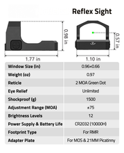 Load image into Gallery viewer, MidTen Motion Awake Green Dot Sight with reflex sight 三 window size (in), 1.77 in x 1.10 in x 21mm
