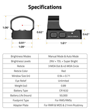 Load image into Gallery viewer, MidTen Compact Multi-Reticle Red Dot Sight with red window size (in), 21mm
