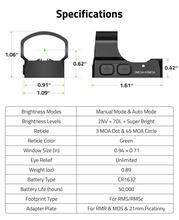 Load image into Gallery viewer, MidTen Dot Sight with green window size (in), 21mm in green dot
