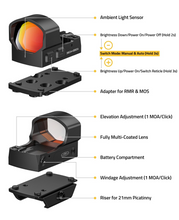 Load image into Gallery viewer, MidTen Dot Sight with fullymulti-coated lens battery compartment in red dot
