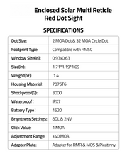 Load image into Gallery viewer, MidTen Multi Reticle Red Dot Sight with enclosed solar multi reticle red dot sight
