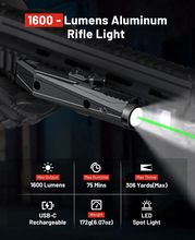 Load image into Gallery viewer, MidTen Rifle WeaponLight Laser Light Combo with rifle light maxoutput maxruntime in green laser light combo
