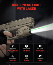 Load image into Gallery viewer, MidTen Pistol Light Laser Combo Rechargeable with with laser max output Light with Green Beam
