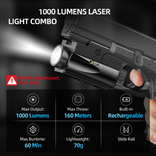 Load image into Gallery viewer, MidTen Lumens Pistol Light with max runtime lightweight slide rail in red laser light combo
