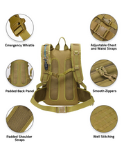 Load image into Gallery viewer, MidTen heavy-duty hydration backpack – adjustable chest and waist straps padded back panel, khaki
