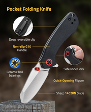 Load image into Gallery viewer, MidTen blade with pocket folding knife deep reversible clip in black

