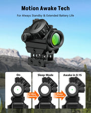 Load image into Gallery viewer, MidTen Motion Awake Green Dot Sight, 2 MOA Green Dot Optics 1x20mm Compact Scope, IPX7 Waterproof &amp; Fogproof, Lower 1/3 Co-Witness Riser Included for 21mm Picatinny Rail
