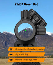 Load image into Gallery viewer, MidTen Motion Awake Green Dot Sight, 2 MOA Green Dot Optics 1x20mm Compact Scope, IPX7 Waterproof &amp; Fogproof, Lower 1/3 Co-Witness Riser Included for 21mm Picatinny Rail

