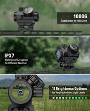 Load image into Gallery viewer, MidTen Motion Awake Green Dot Sight, 2 MOA Green Dot Optics 1x20mm Compact Scope, IPX7 Waterproof &amp; Fogproof, Lower 1/3 Co-Witness Riser Included for 21mm Picatinny Rail
