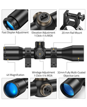 Load image into Gallery viewer, MidTen Compact Scope Rangefinder Reticle Scope with elevation adjustment rail mount
