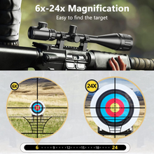 Load image into Gallery viewer, MidTen Hunting Rifle Scope 6-24x50 AOE Red and Green Illuminated Gun Scope with Free Mount
