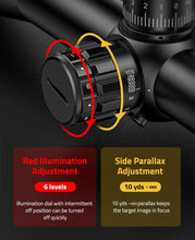 Load image into Gallery viewer, MidTen 5-25x50 FFP Rifle Scope - First Focal Plane with MOA Illuminated Reticle, Zero Stop, Parallax Adjustment, Scope Rings - Long Range Hunting Scope 30mm Tube
