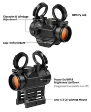 Load image into Gallery viewer, MidTen Motion Awake Red Dot Sight, 2 MOA Red Dot Scope Auto On &amp; Off, 1x20mm Red Dot Optics with Low Profile and Lower 1/3 Co-Witness Mount, Flip Lens Covers and Anti-Reflection Device

