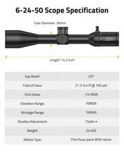 Load image into Gallery viewer, MidTen High-performance scope with firstfocal plane moa reticle 6-24x50
