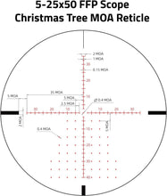 Load image into Gallery viewer, MidTen 5-25x50 FFP Rifle Scope - First Focal Plane with MOA Illuminated Reticle, Zero Stop, Parallax Adjustment, Scope Rings - Long Range Hunting Scope 30mm Tube
