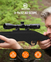 Load image into Gallery viewer, MidTen 3-9X32 AO Rifle Scope with Locking Turret - Crosshair Reticle 22 Riflescope for Hunting - 1 Inch Tube SFP Scope with 20mm Scope Rings (Green Lens)
