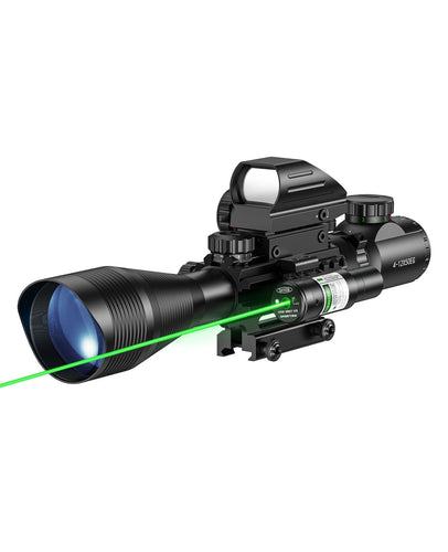 MidTen Riflescope Combo 4-12x50EG Rifle Scope with Green Laser Sight and Dot Sight