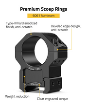 Load image into Gallery viewer, MidTen Mount 1 inch Scope Rings with type-ill hard anodized beveled edge design finish, anti-scratch 30mm x 1.26inch
