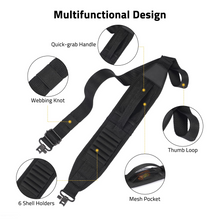 Load image into Gallery viewer, MidTen point rifle sling with thumb loop mesh pocket in black
